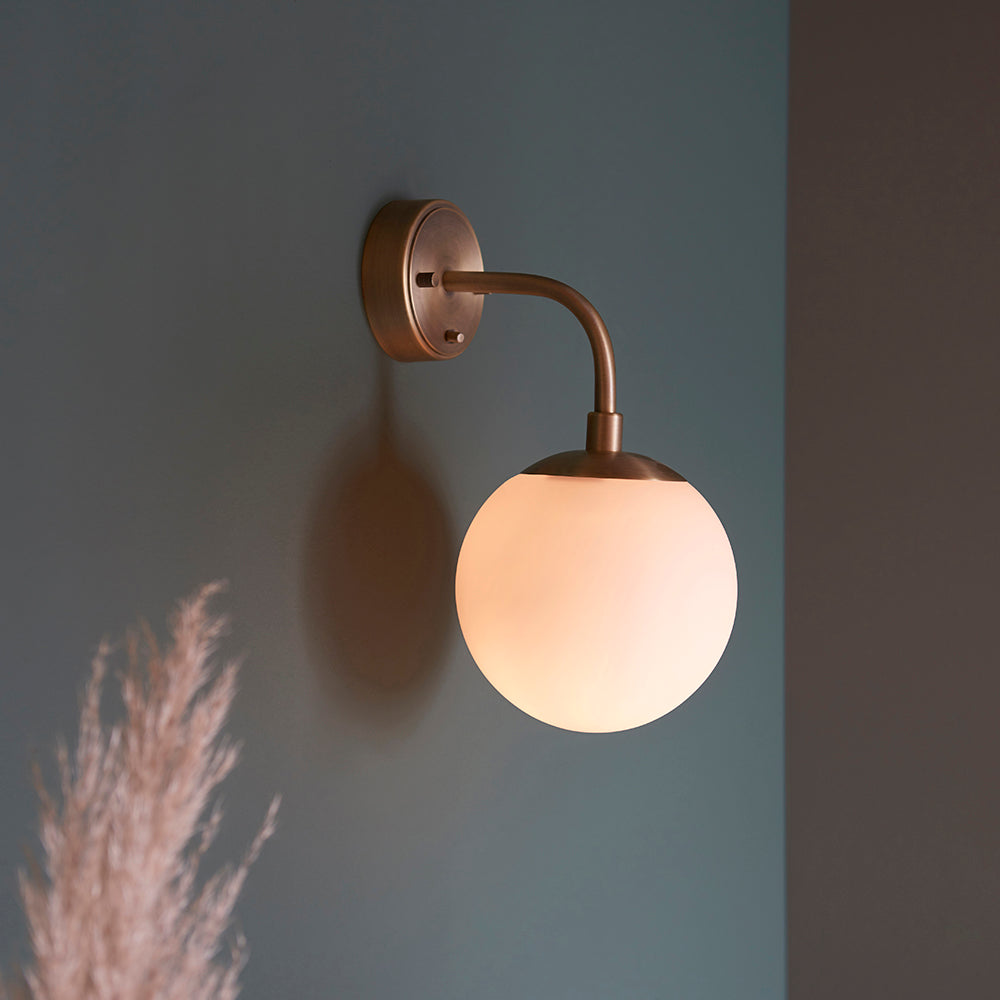 Opal Glass & Matt Antique Brass Switched Wall Light - ID 11050