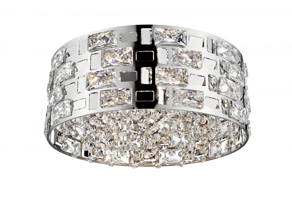 C&C Chrome & Crystal Five Lamp Medium Flush Ceiling Light - ID 11195