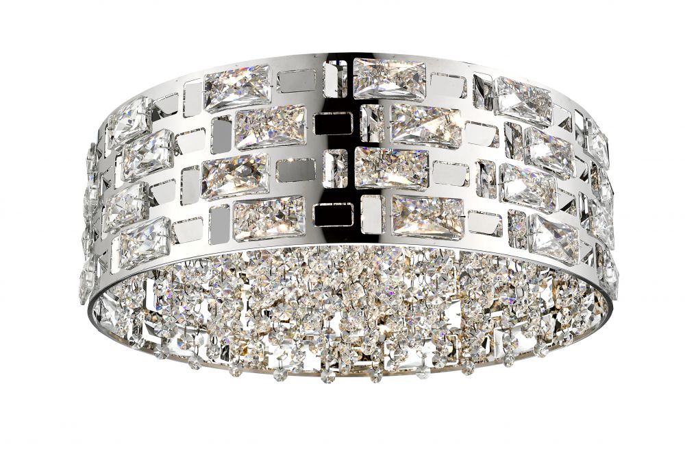C&C Chrome & Crystal Six Lamp Large Flush Ceiling Light - ID 11027