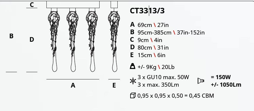 Serip Liquid 3 Lamp Bespoke Chandelier - London Lighting - 3
