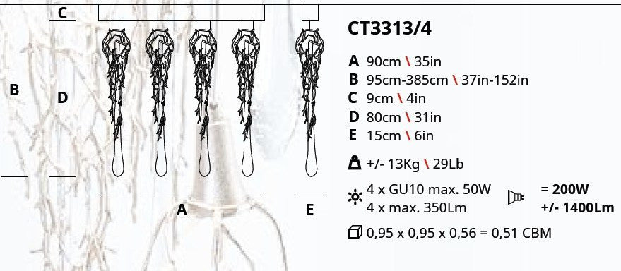 Serip Liquid 4 Lamp Bespoke Chandelier - London Lighting - 3