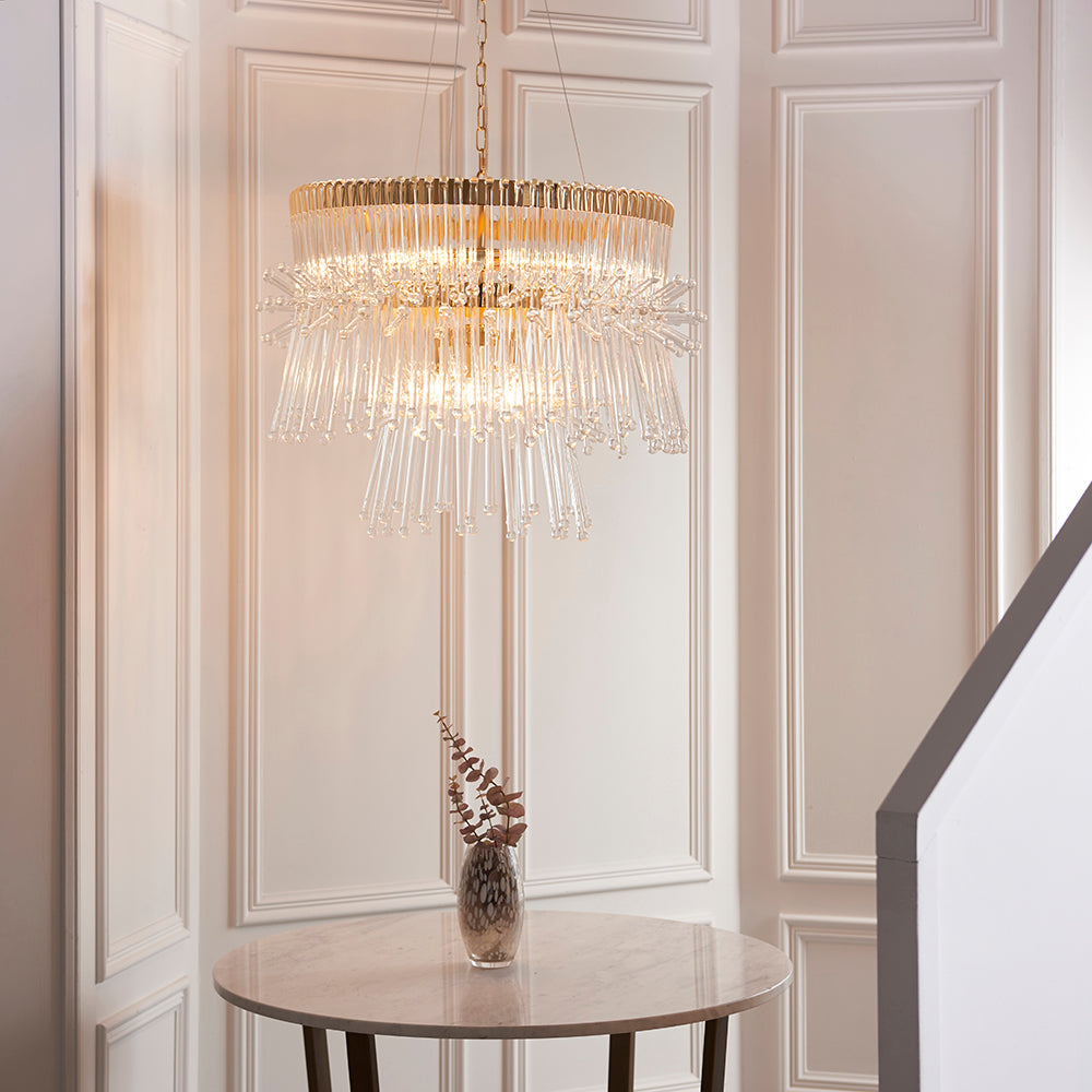 Multi Layered Pendant With Glass Rods & Gold Finish Metalwork - ID 11132