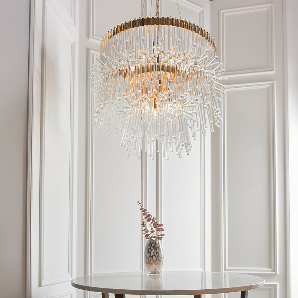 Multi Layered Pendant With Glass Rods & Gold Finish Metalwork - ID 11132