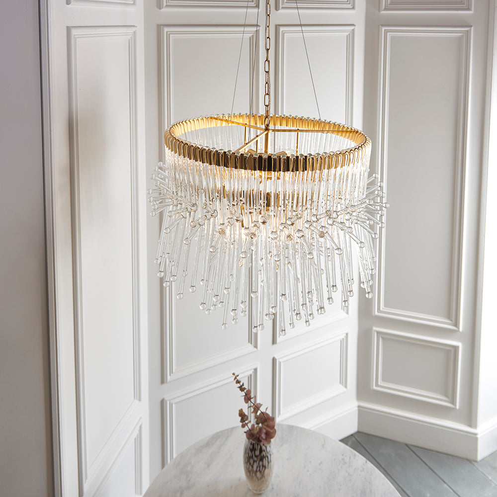 Multi Layered Pendant With Glass Rods & Gold Finish Metalwork - ID 11132
