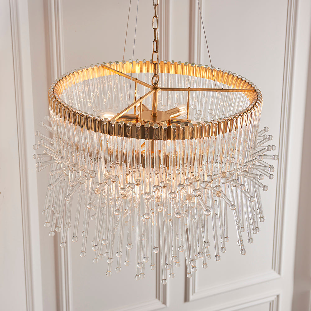 Multi Layered Pendant With Glass Rods & Gold Finish Metalwork - ID 11132