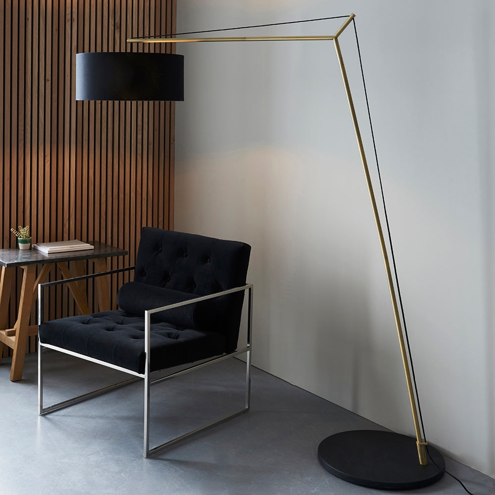 Leaning Matt Brass Floor Lamp with Black Shade - ID 11028