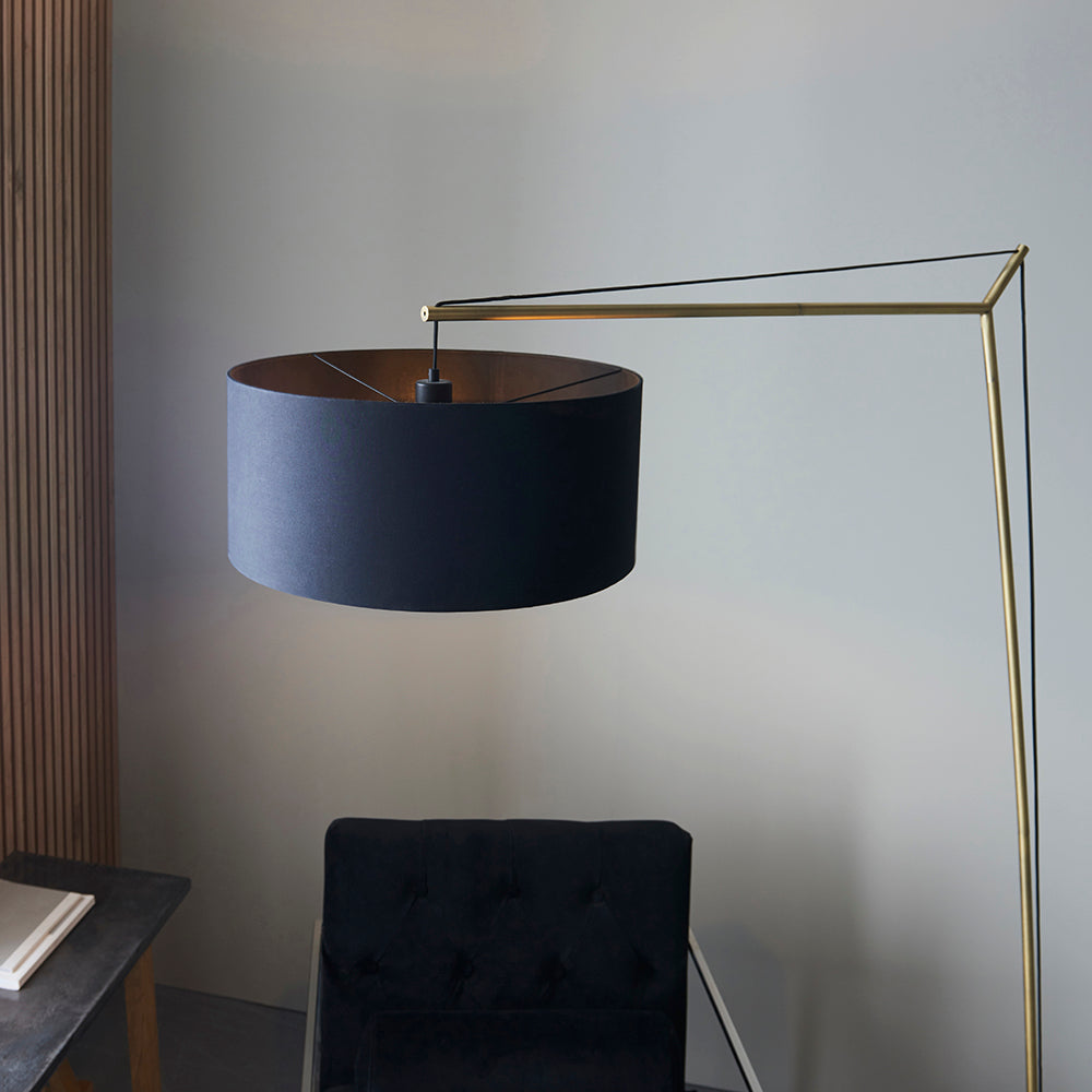 Leaning Matt Brass Floor Lamp with Black Shade - ID 11028