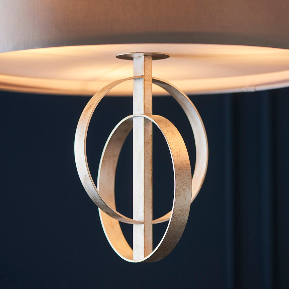 Hoop Detail Large Five Light Pendant In Silver Leaf With Mink Satin Fabric - ID 11170