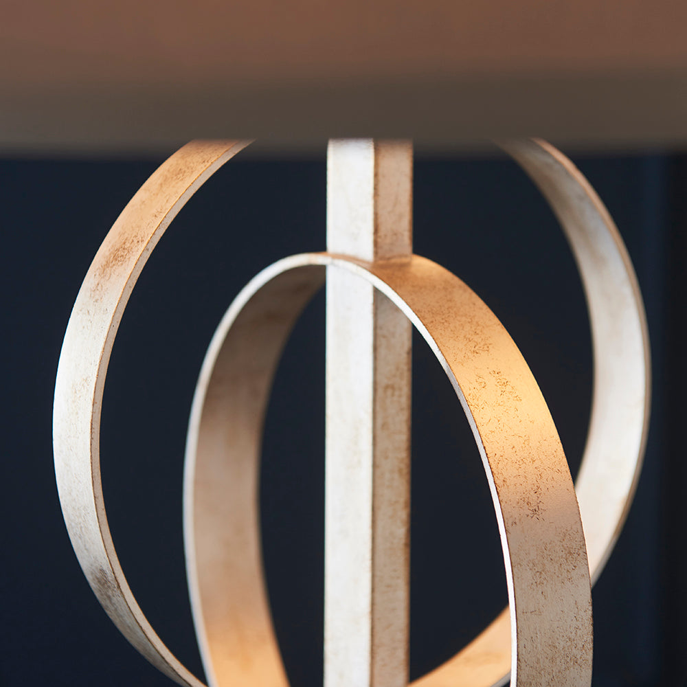Hoop Detail Large Five Light Pendant In Silver Leaf With Mink Satin Fabric - ID 11170