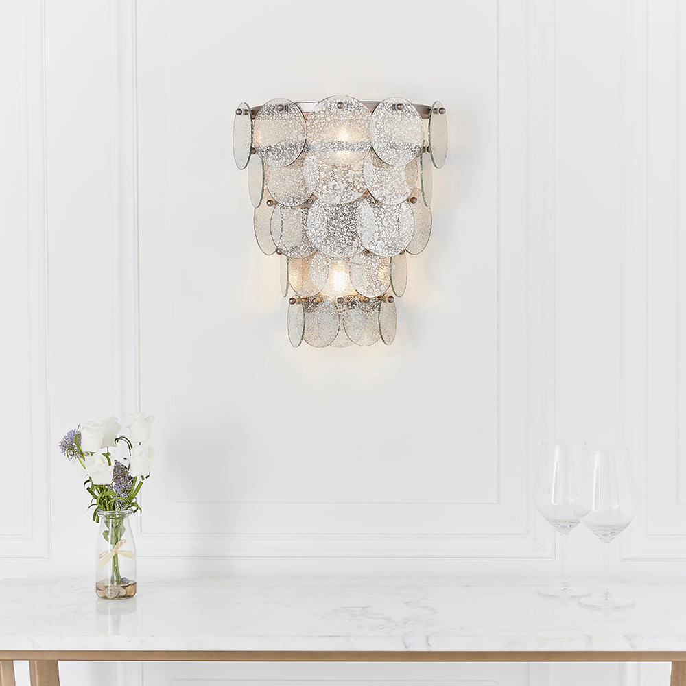 Tiered Wall Light with Mercury Effect Glass & Antique Silver Finish Metalwork - ID 11125