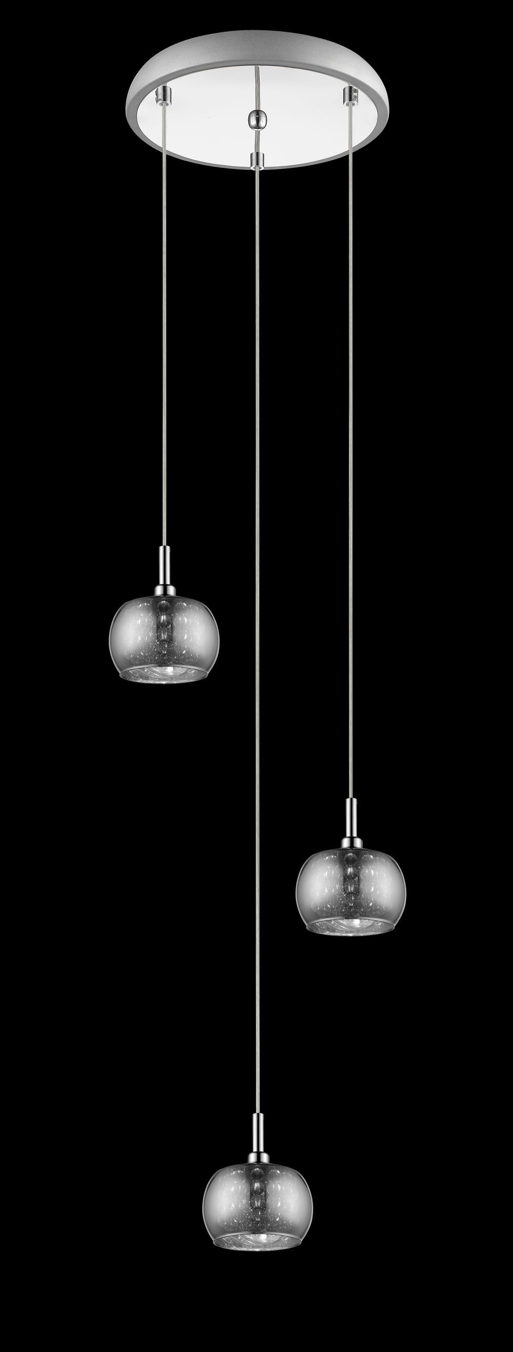 Smoked Glass & Chrome 3 Lamp Cluster Pendant With Glass Beads - ID 6403