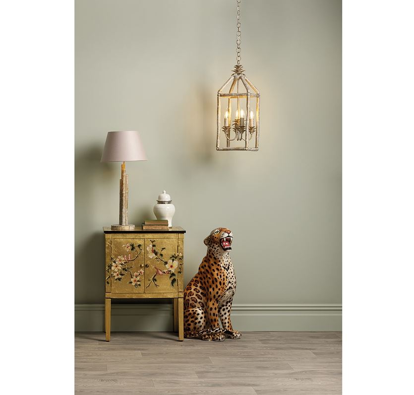 Pagoda Crackle Gold/Cream Bamboo Lantern Pendant - ID 10177