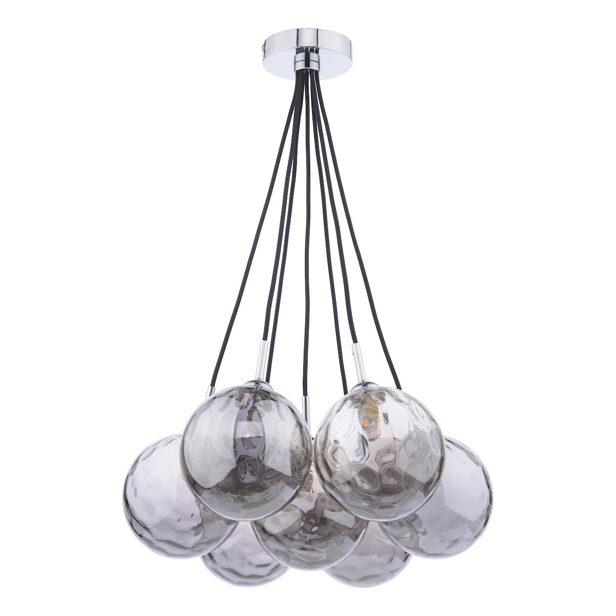 DIMPLE 7 Light Cluster Pendant In Polished Chrome With Smoked Dimpled Glass - ID 12200
