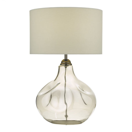 Angrave Smoked Glass & Black Chrome Table Lamp with White Linen Shade - ID 9437