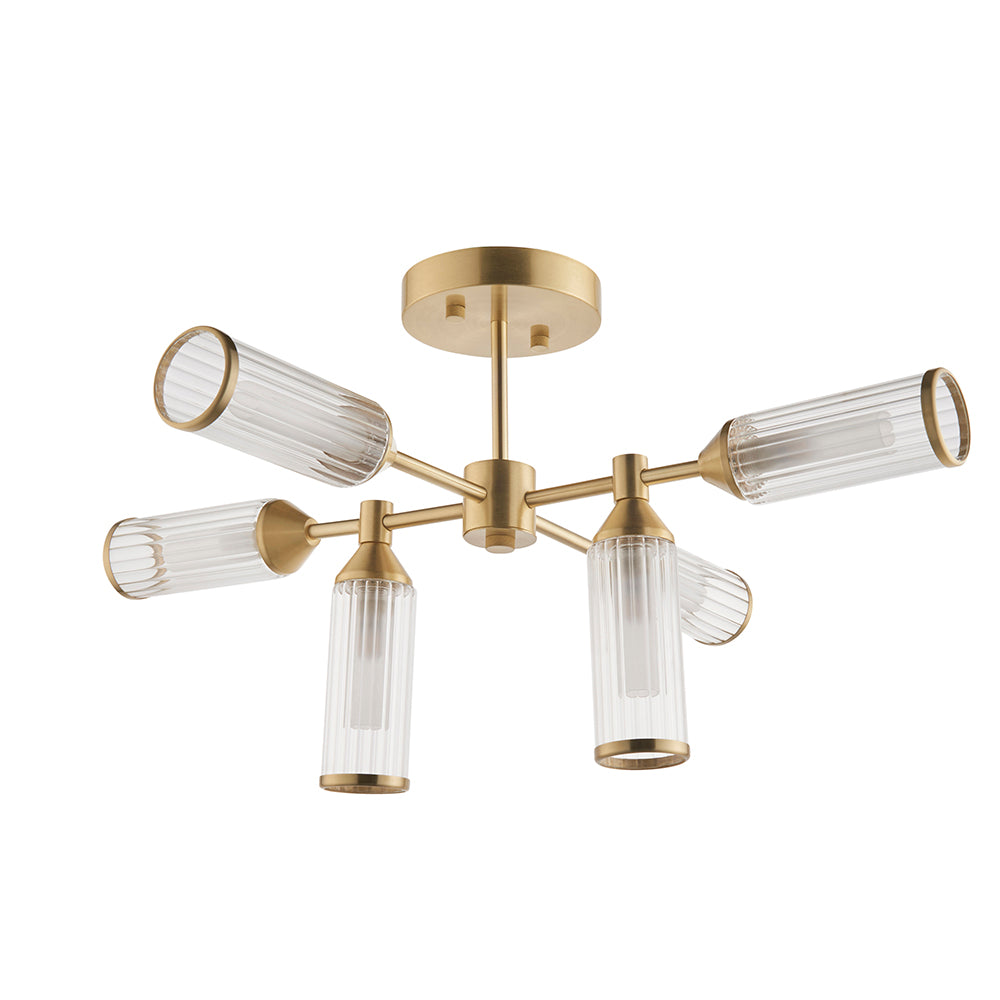 Frosted Glass & Satin Brass Six Lamp Semi-Flush Ceiling Light - ID 11000