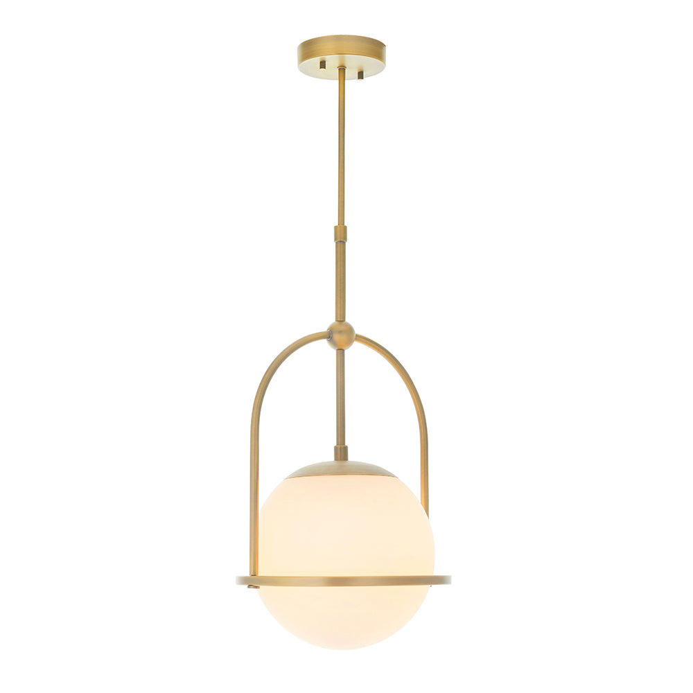 Opal Glass & Matt Antique Brass Height Adjustable Pendant- ID 11049