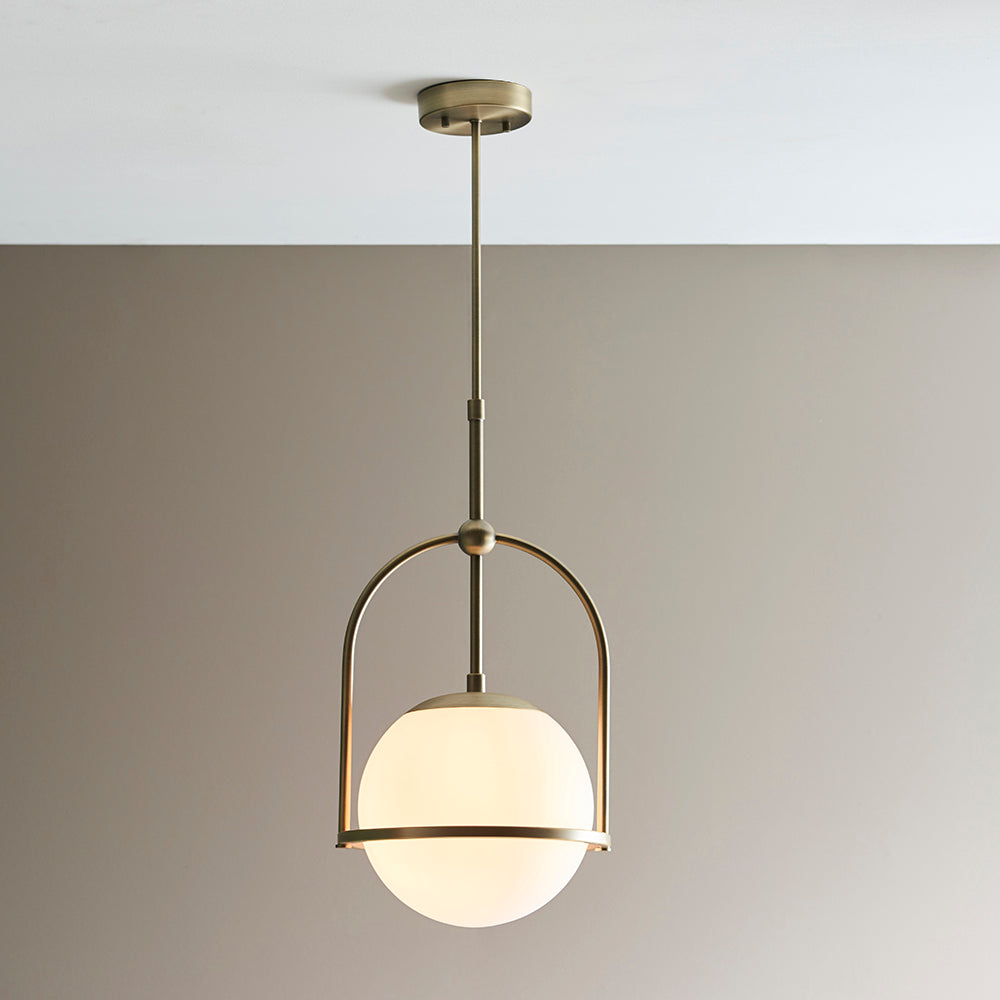 Opal Glass & Matt Antique Brass Height Adjustable Pendant- ID 11049