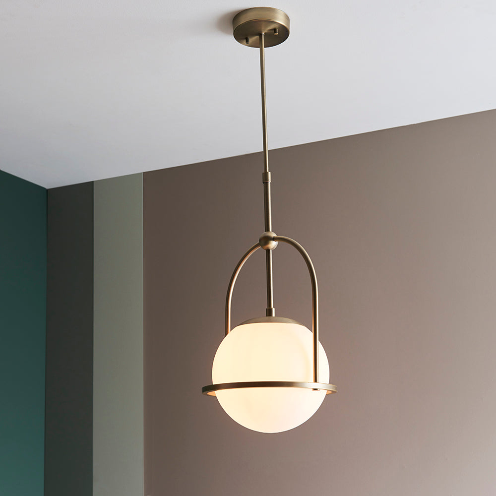 Opal Glass & Matt Antique Brass Height Adjustable Pendant- ID 11049