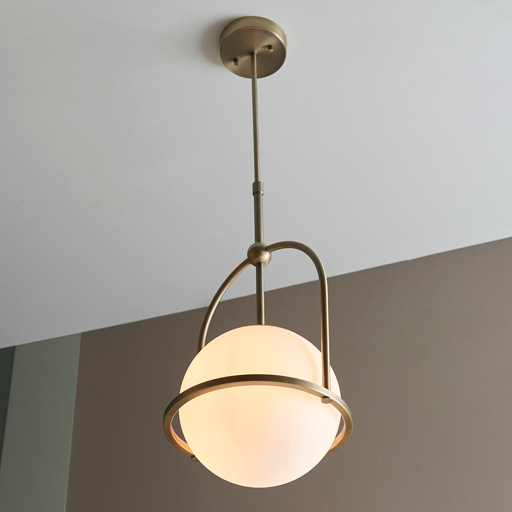 Opal Glass & Matt Antique Brass Height Adjustable Pendant- ID 11049