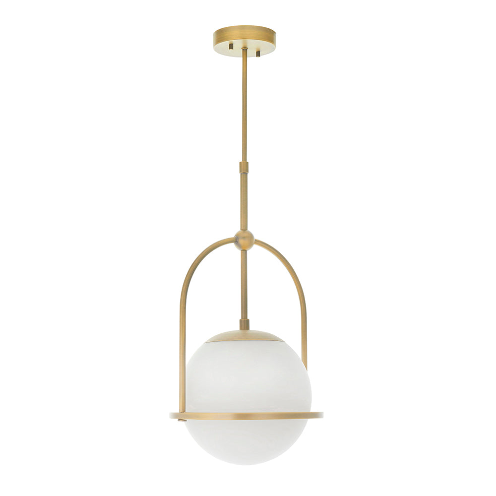 Opal Glass & Matt Antique Brass Height Adjustable Pendant- ID 11049