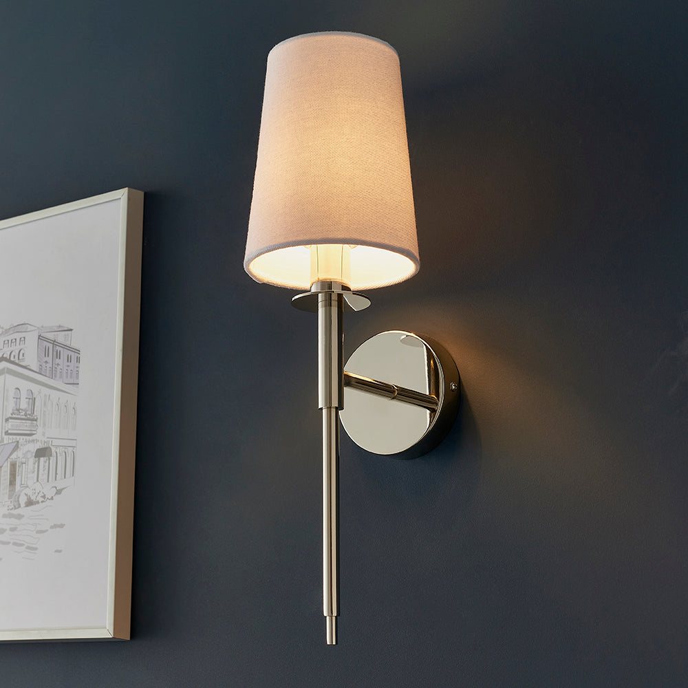 Nickel Plated Slimline Wall Light With White Fabric Shade - ID 11130