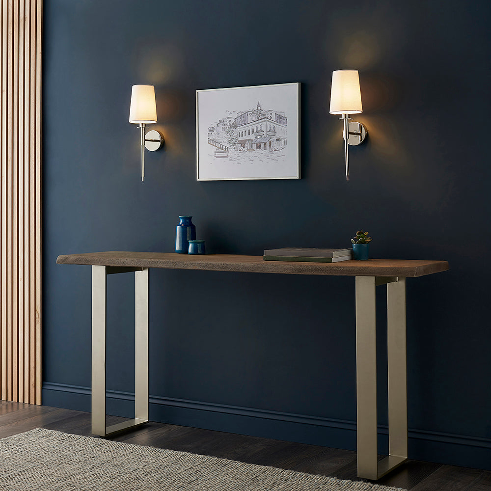 Nickel Plated Slimline Wall Light With White Fabric Shade - ID 11130