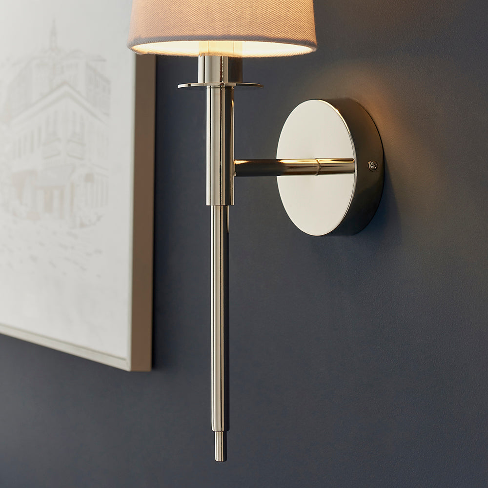 Nickel Plated Slimline Wall Light With White Fabric Shade - ID 11130