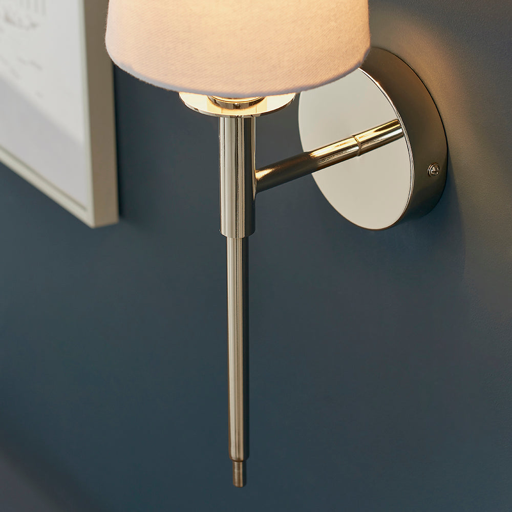 Nickel Plated Slimline Wall Light With White Fabric Shade - ID 11130