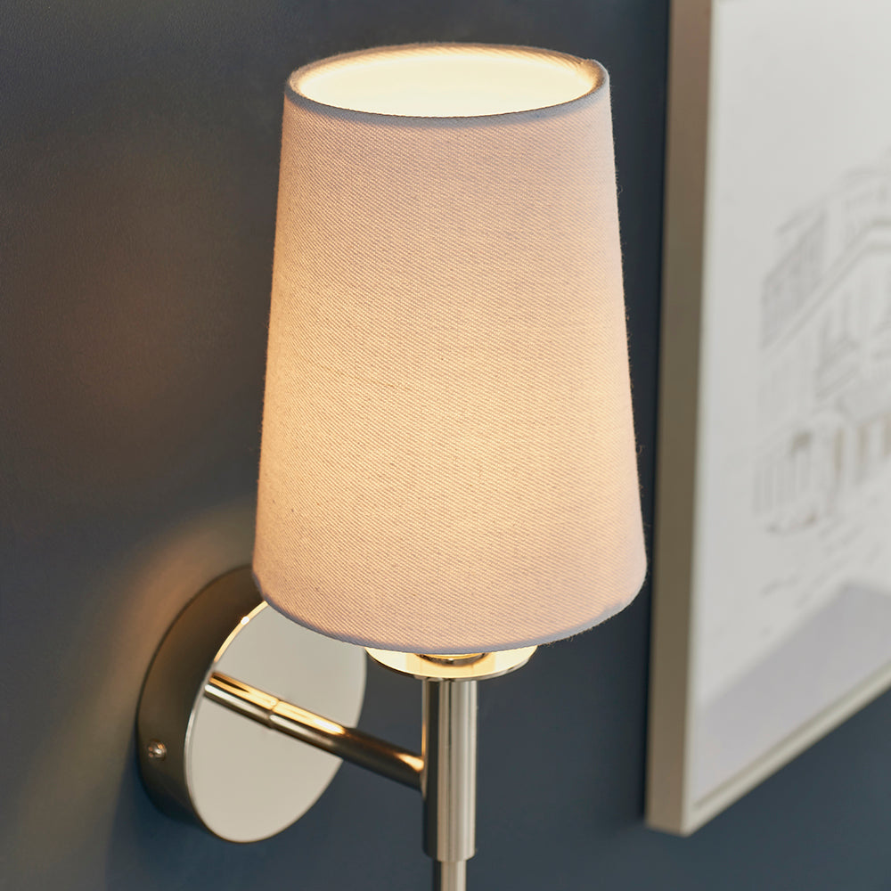 Nickel Plated Slimline Wall Light With White Fabric Shade - ID 11130