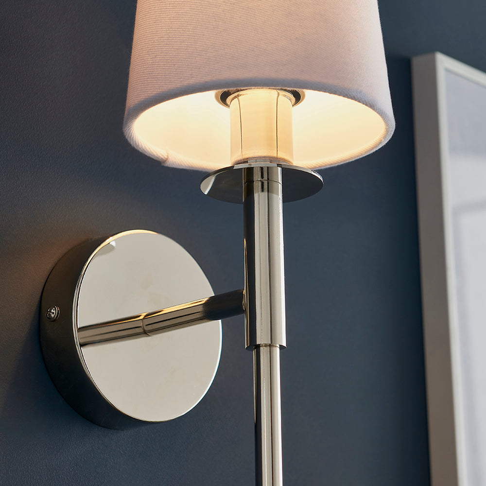 Nickel Plated Slimline Wall Light With White Fabric Shade - ID 11130
