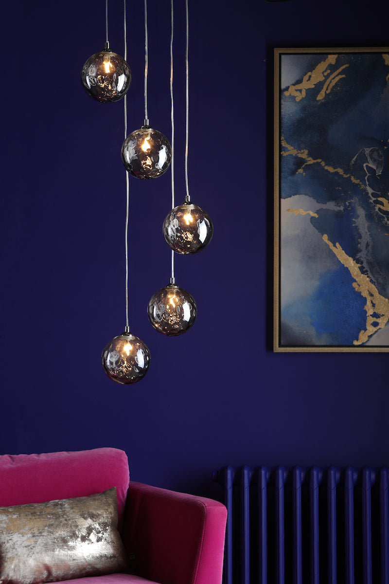 DIMPLE 5 Light Multi Pendant In Polished Chrome With Smoked Dimpled Glass - ID 12194