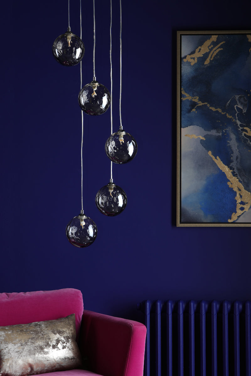 DIMPLE 5 Light Multi Pendant In Polished Chrome With Smoked Dimpled Glass - ID 12194