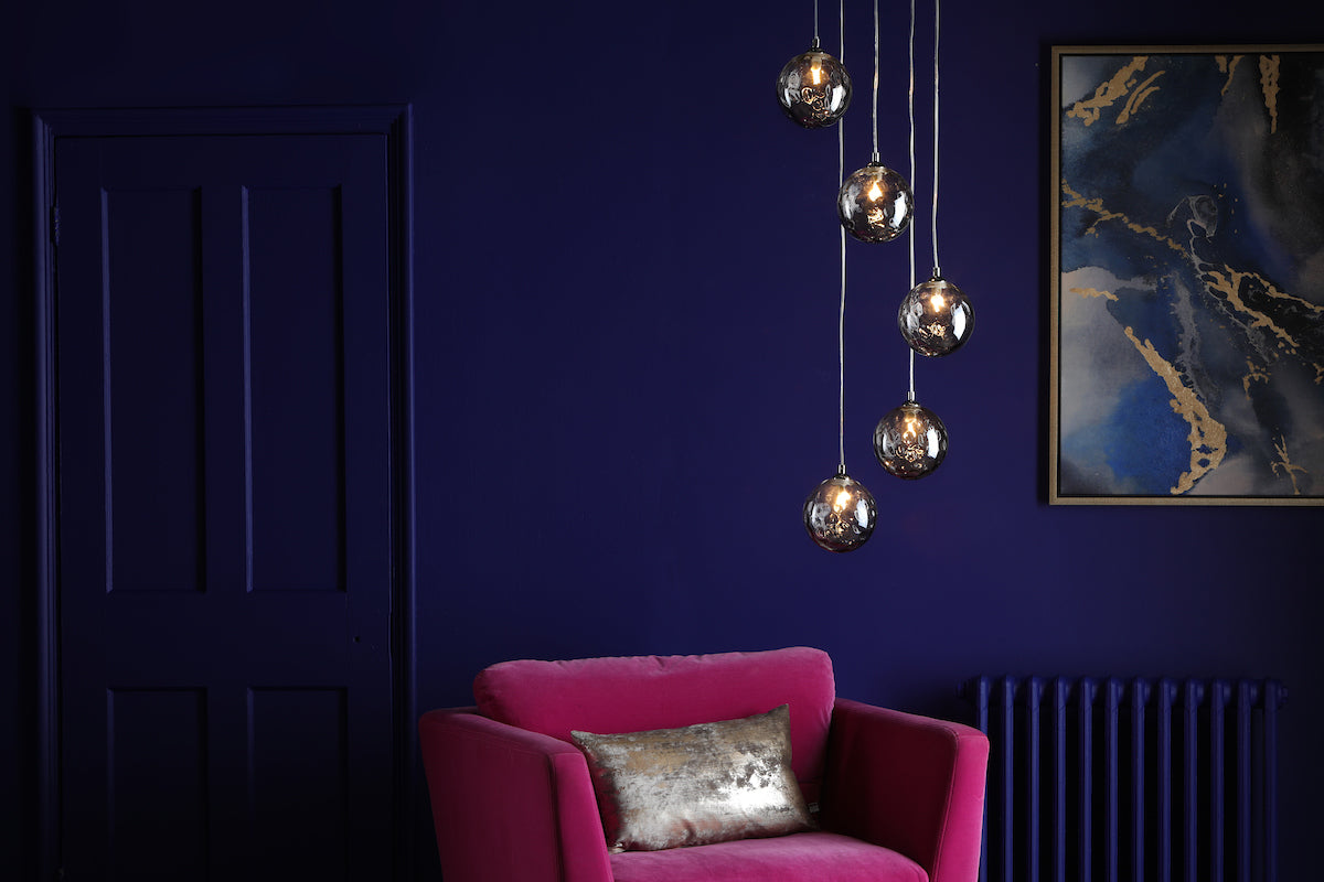 DIMPLE 5 Light Multi Pendant In Polished Chrome With Smoked Dimpled Glass - ID 12194