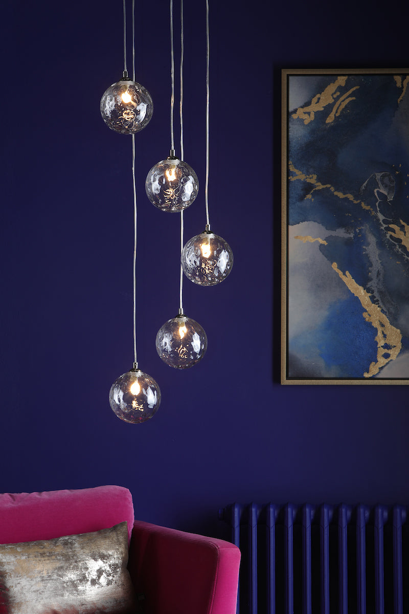 DIMPLE 5 Light Multi Pendant In Polished Chrome With Clear Dimpled Glass - ID 12193