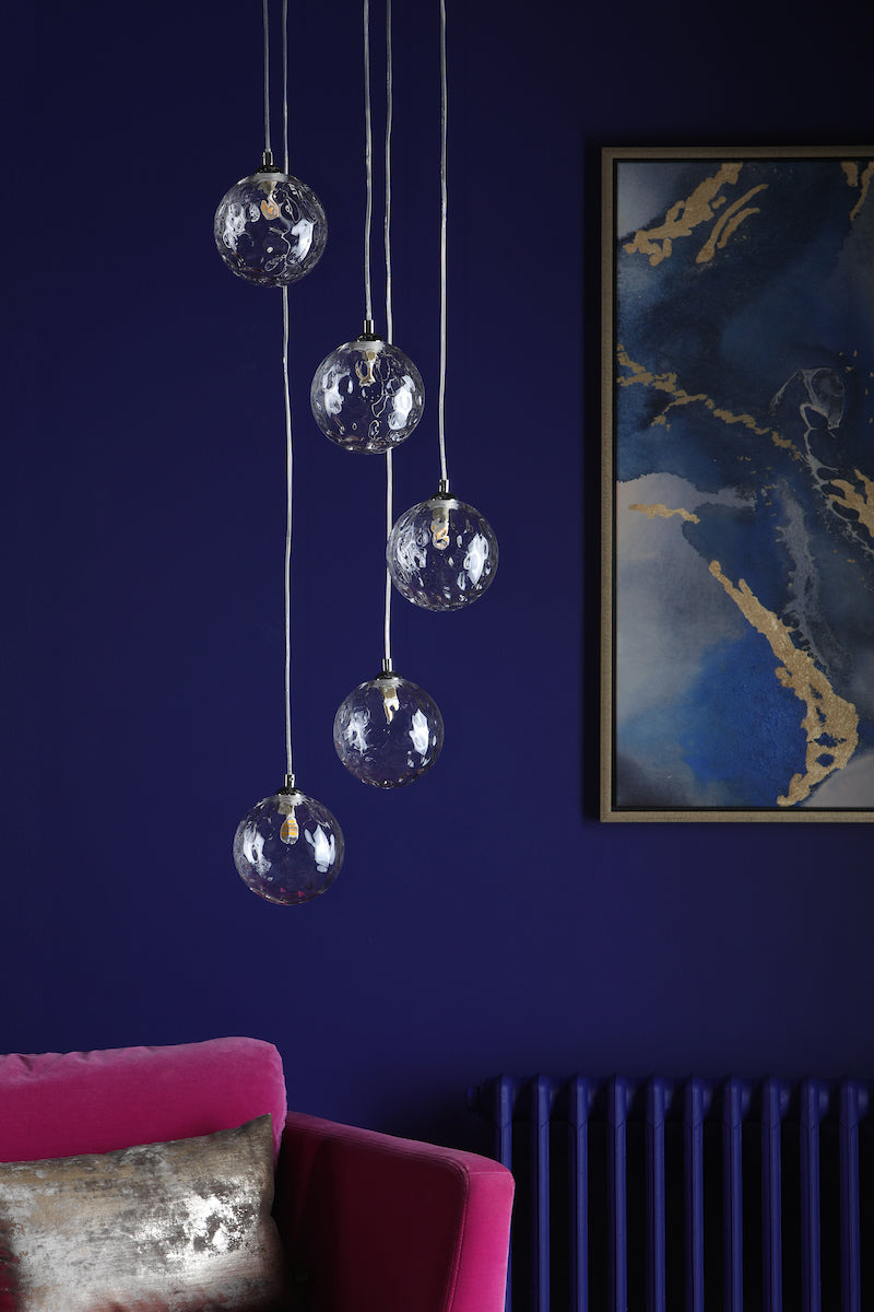 DIMPLE 5 Light Multi Pendant In Polished Chrome With Clear Dimpled Glass - ID 12193