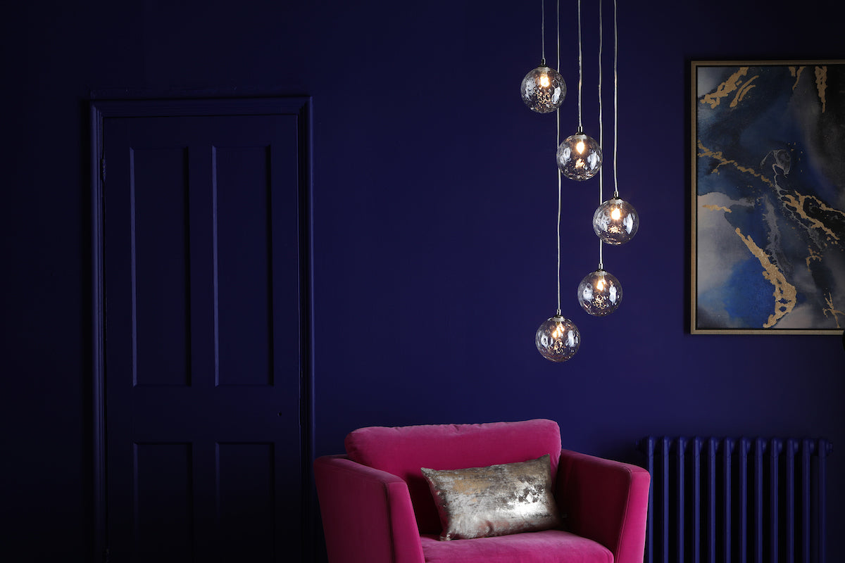 DIMPLE 5 Light Multi Pendant In Polished Chrome With Clear Dimpled Glass - ID 12193