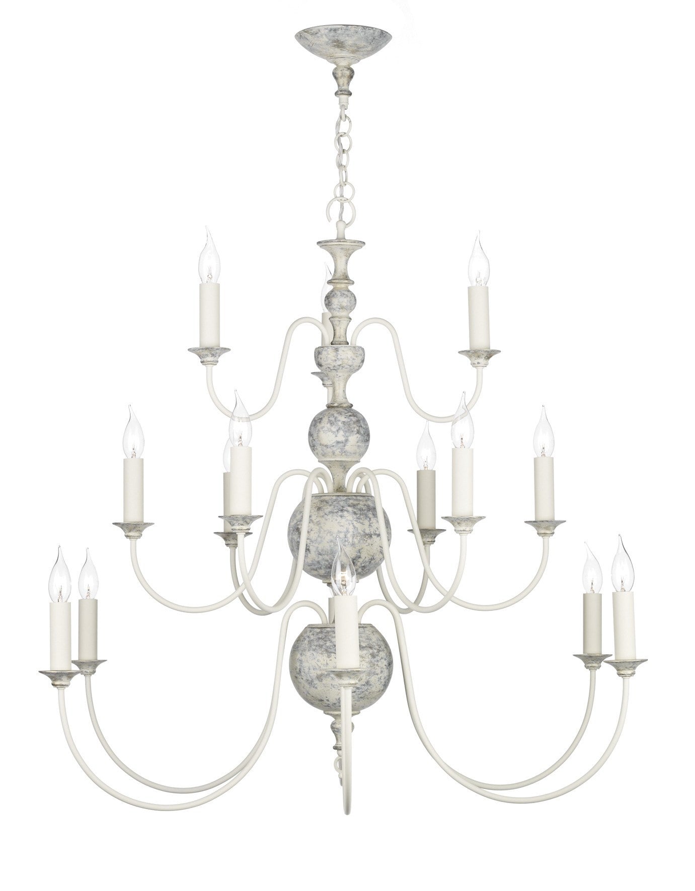 Flemish Distressed Cream 15 Lamp Ceiling Light - London Lighting - 1