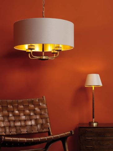 Hunter 4 Light Brass & Brown Pendant With Swan (Light Grey) & Gold Shade (Shade Colour Options Available) - ID 10271