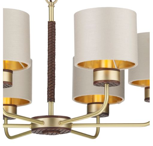 Hunter 6 Light Brass & Brown Pendant With Limestone & Gold Shade (Shade Colour Options Available) - ID 10272
