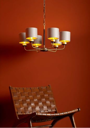 Hunter 6 Light Brass & Brown Pendant With Limestone & Gold Shade (Shade Colour Options Available) - ID 10272
