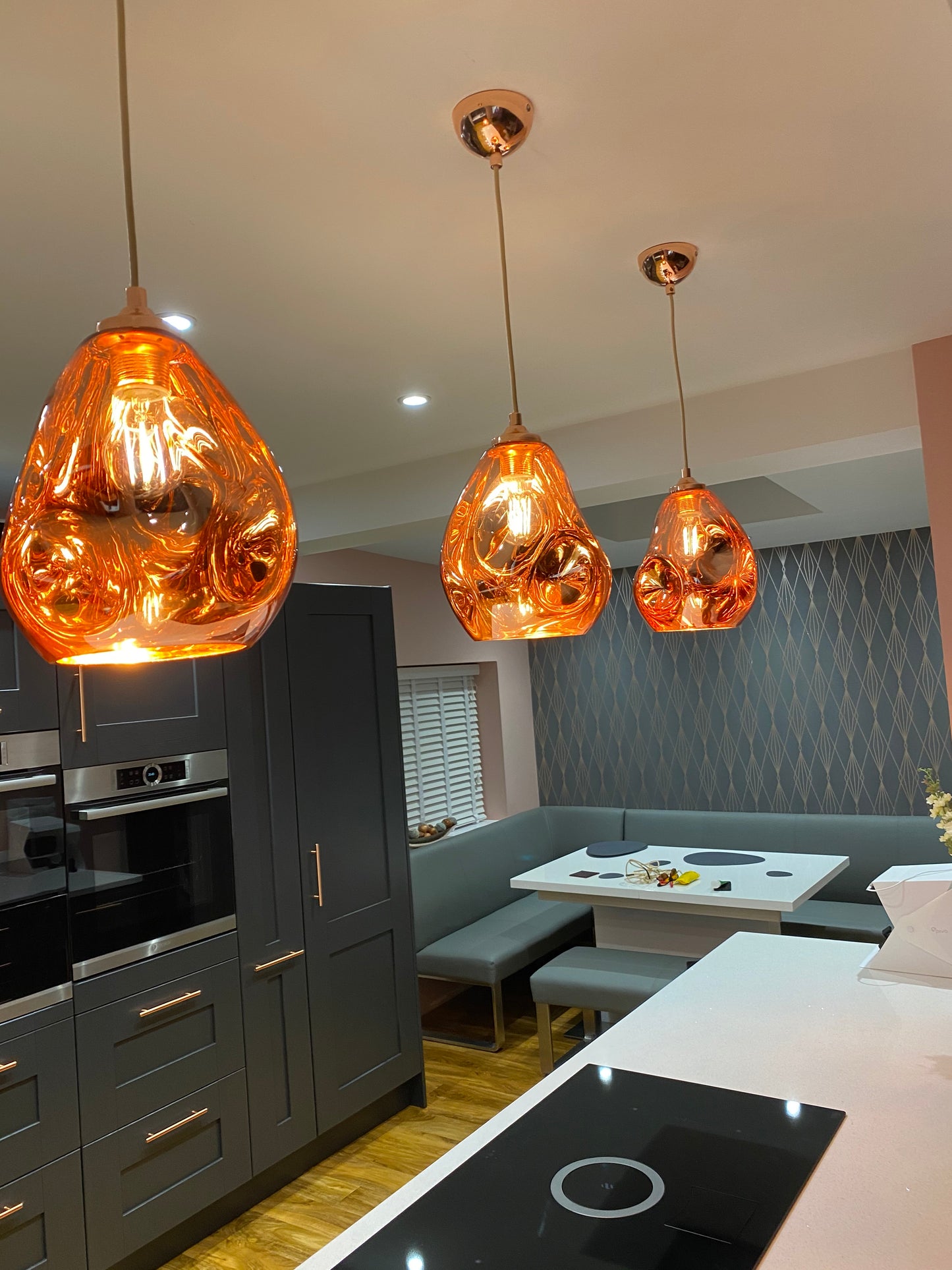Hague Spun Glass Single Pendant In Copper - ID 9097
