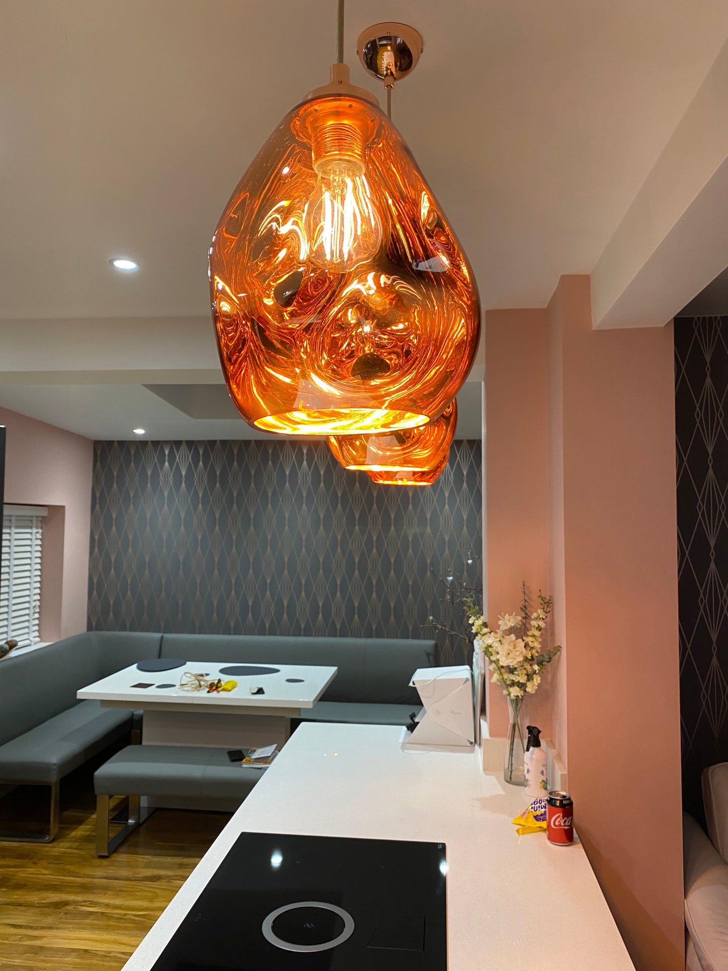 Hague Spun Glass Single Pendant In Copper - ID 9097