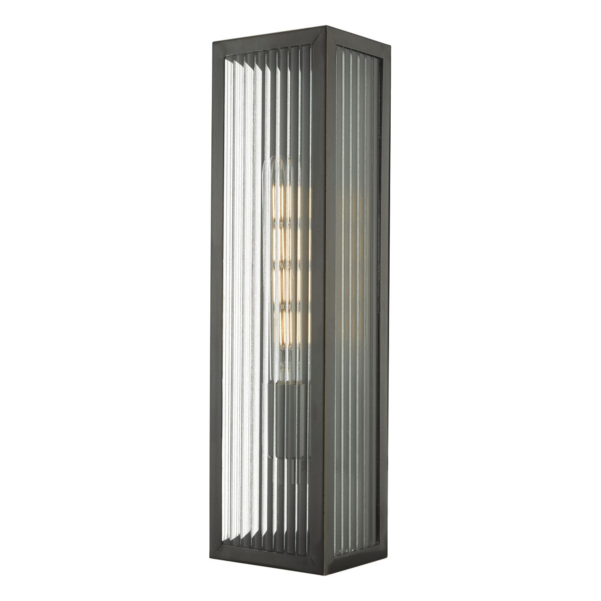 Halcrow Rubbed Bronze Ribbed Glass Large Outdoor Wall Light ID