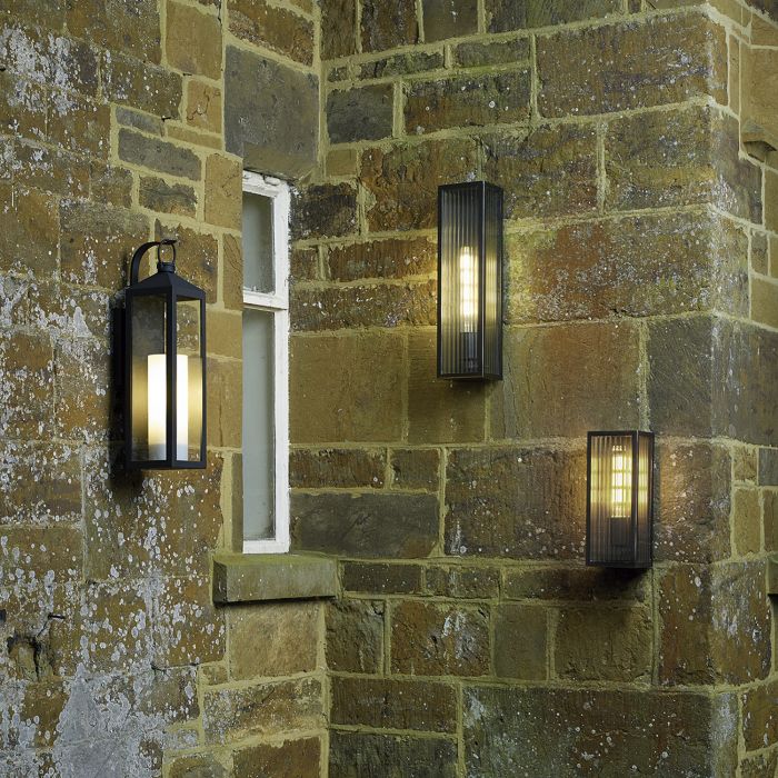 Halcrow Rubbed Bronze & Ribbed Glass Large Outdoor Wall Light - ID 9281