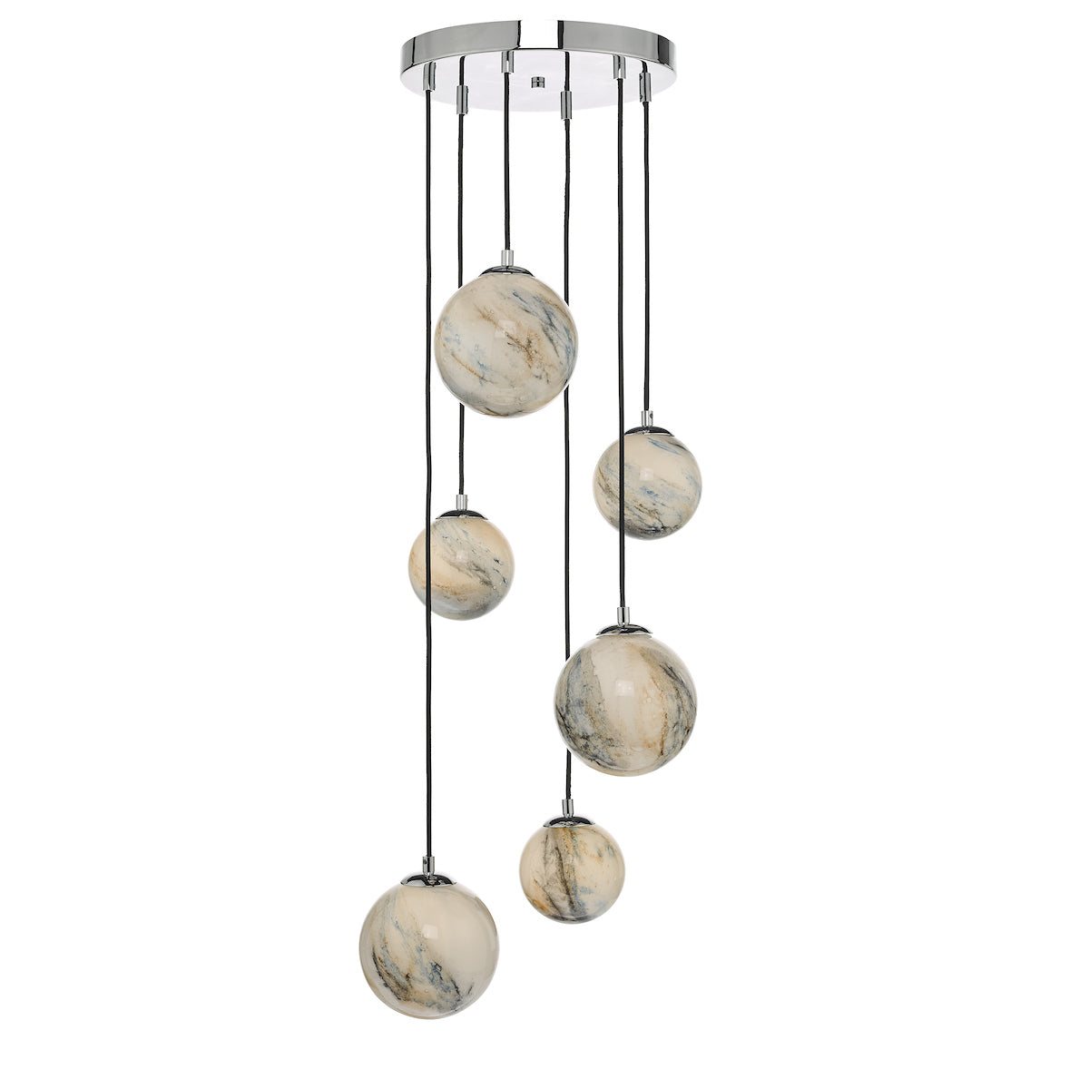 MIK 6 Light Glass & Chrome Planetary Multi Pendant - ID 12223