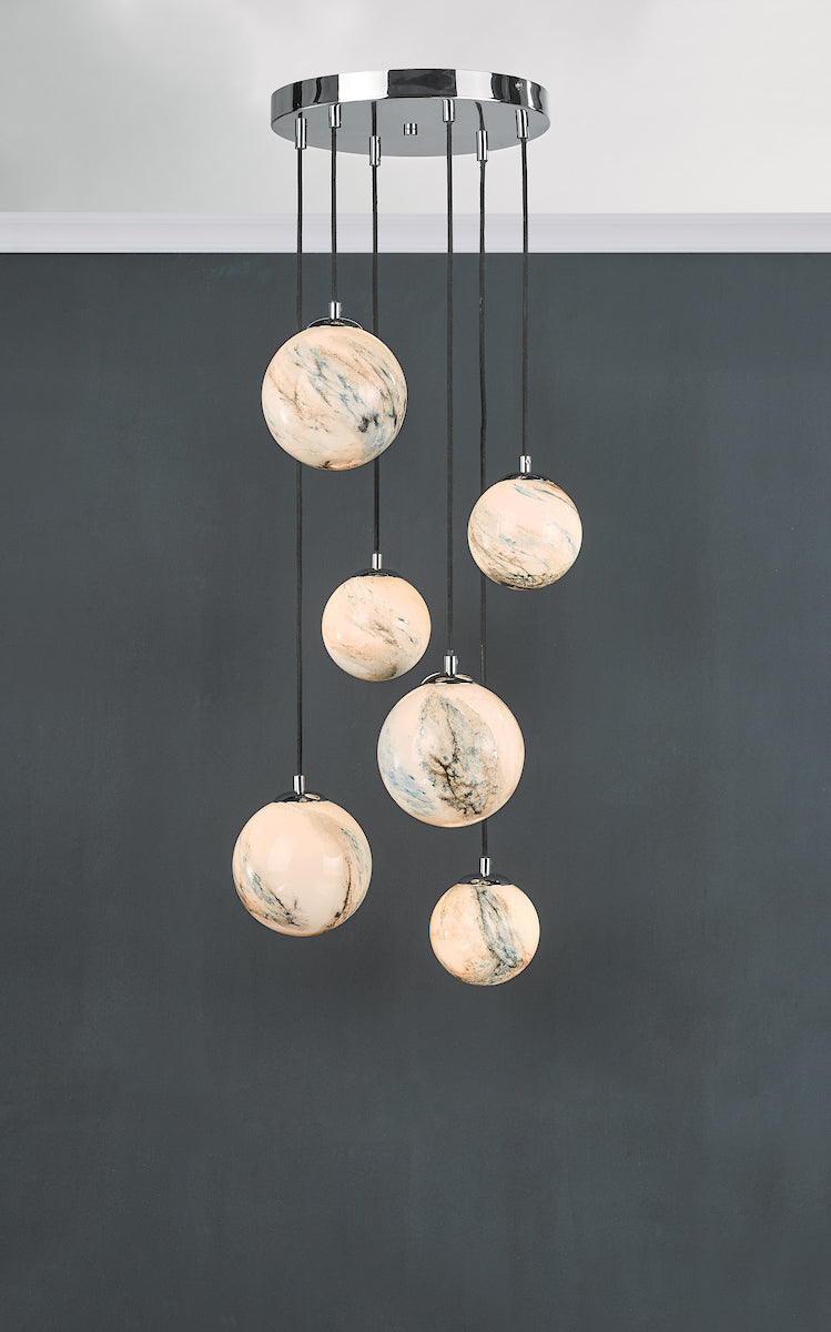 MIK 6 Light Glass & Chrome Planetary Multi Pendant - ID 12223