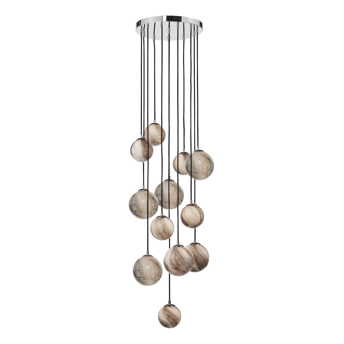 MIK Extended Drop 12 Light Glass & Chrome Planetary Multi Pendant - ID 12226