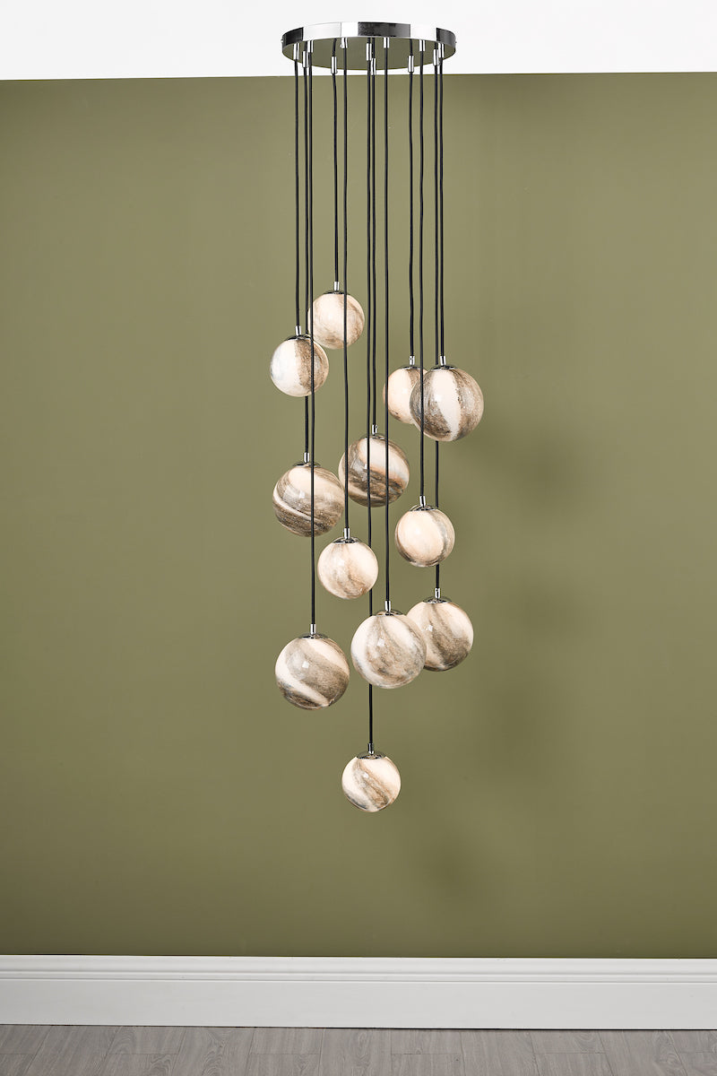 MIK Extended Drop 12 Light Glass & Chrome Planetary Multi Pendant - ID 12226