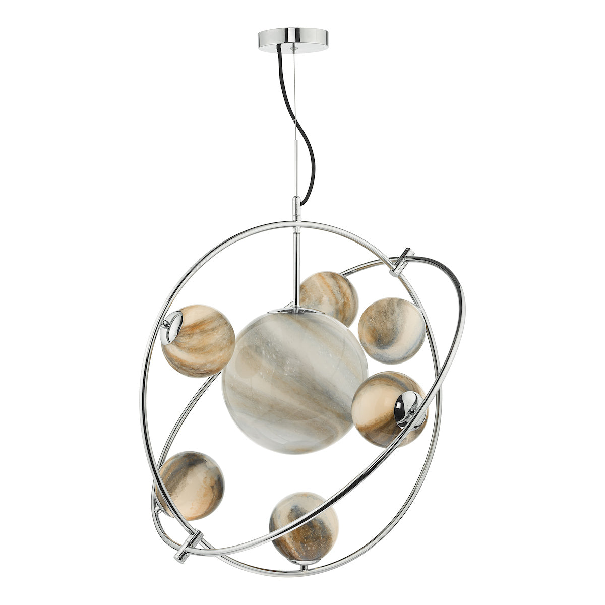 MIK 7 Light Glass & Chrome Planetary Pendant - ID 12222