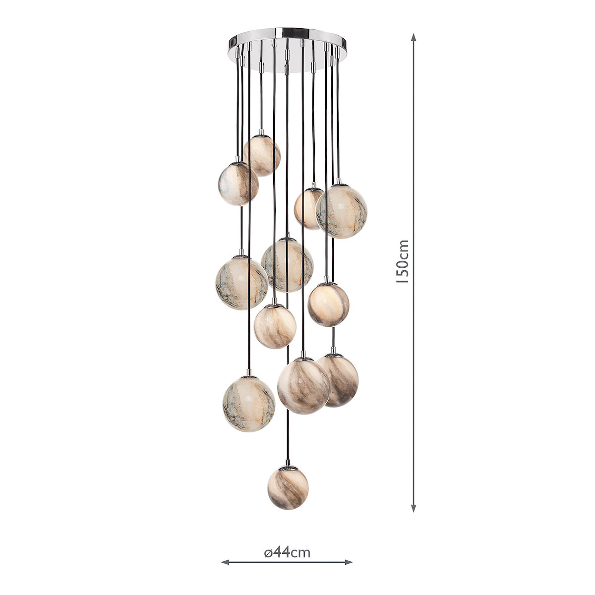 MIK 12 Light Glass & Chrome Planetary Multi Pendant - ID 12224